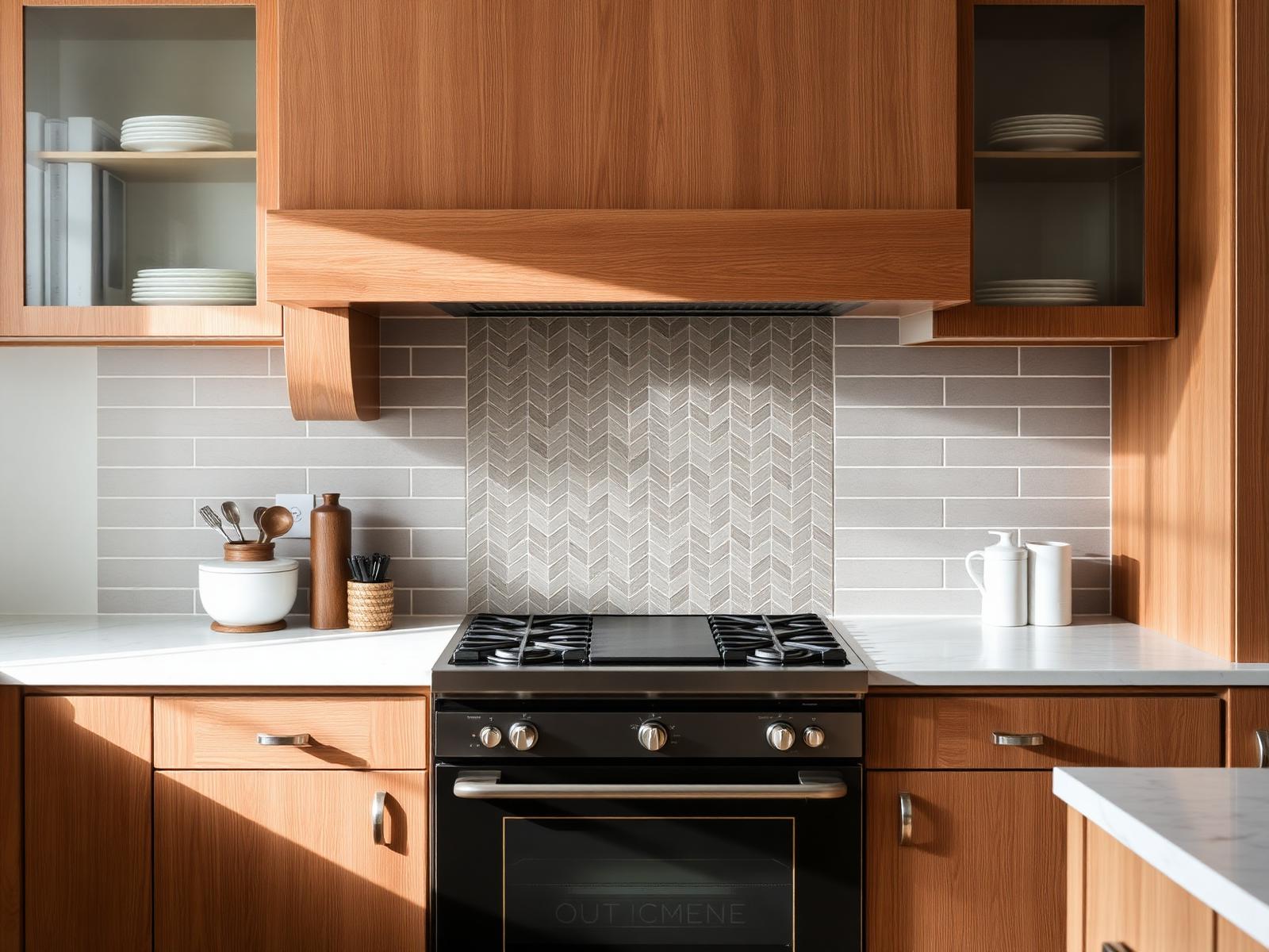 Herringbone tile kitchen backsplash